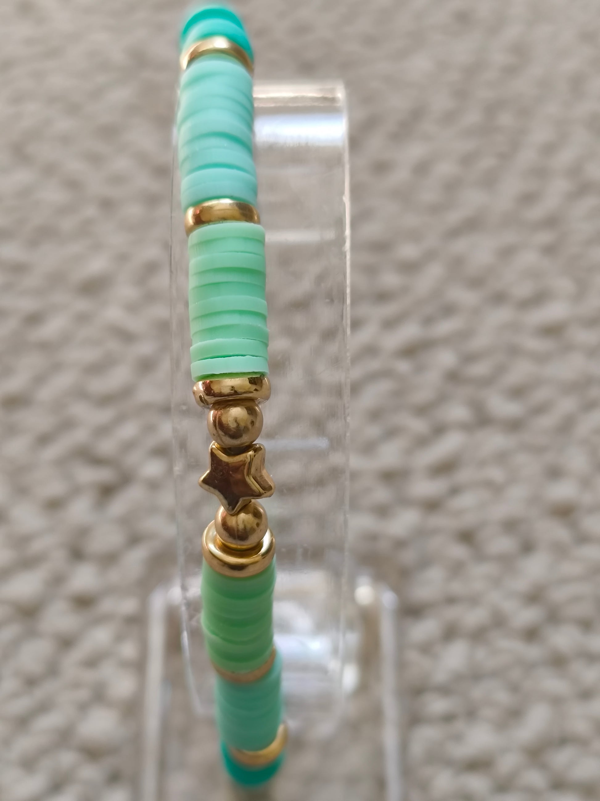 Green clay bead bracelet with star and clasp image 4