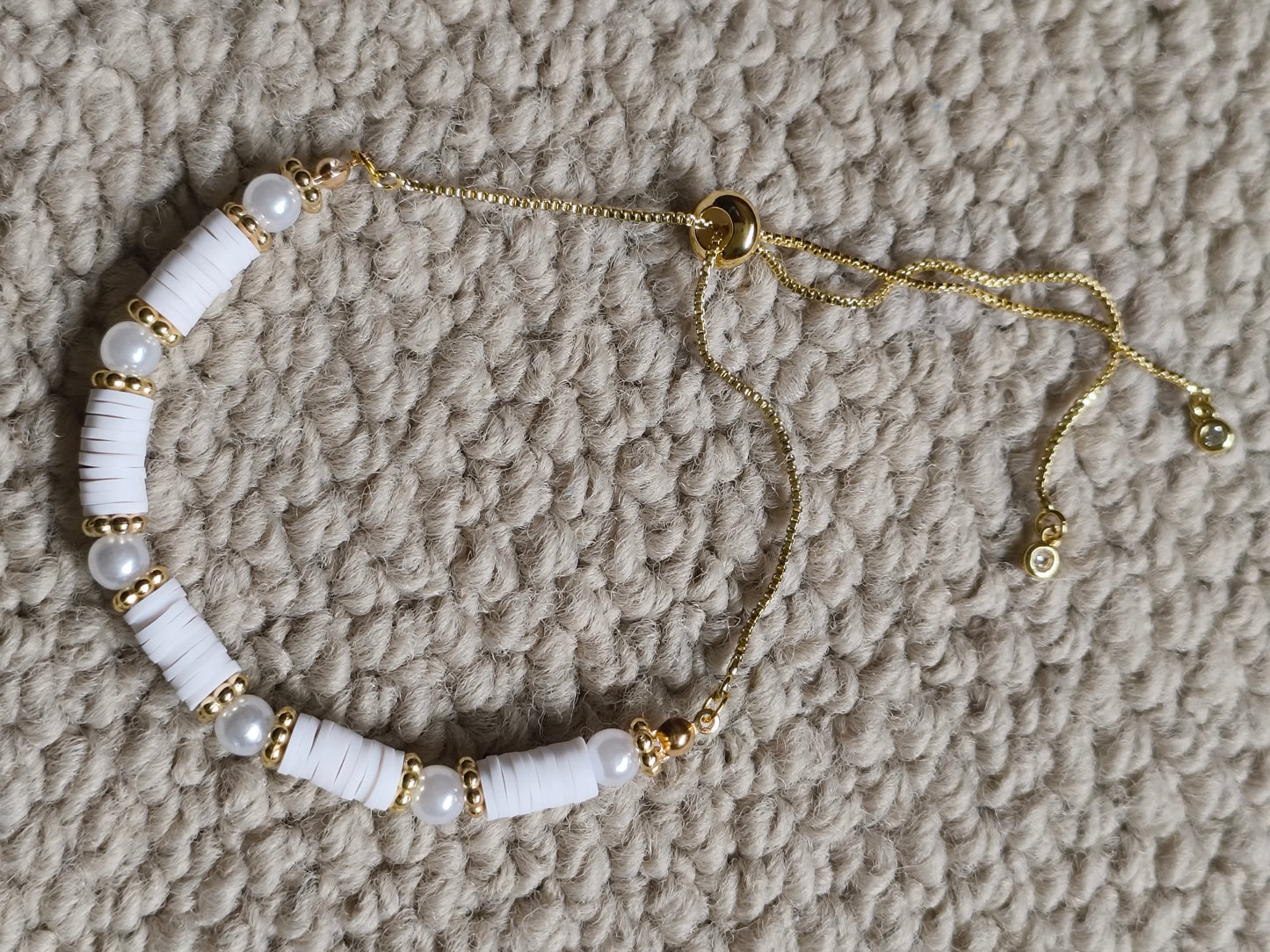 White and Gold Clay bead bracelet  image 2