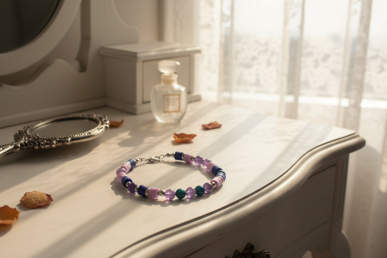 Ocean Twilight - Lake Blue Tigers Eye & Amethyst Bracelet