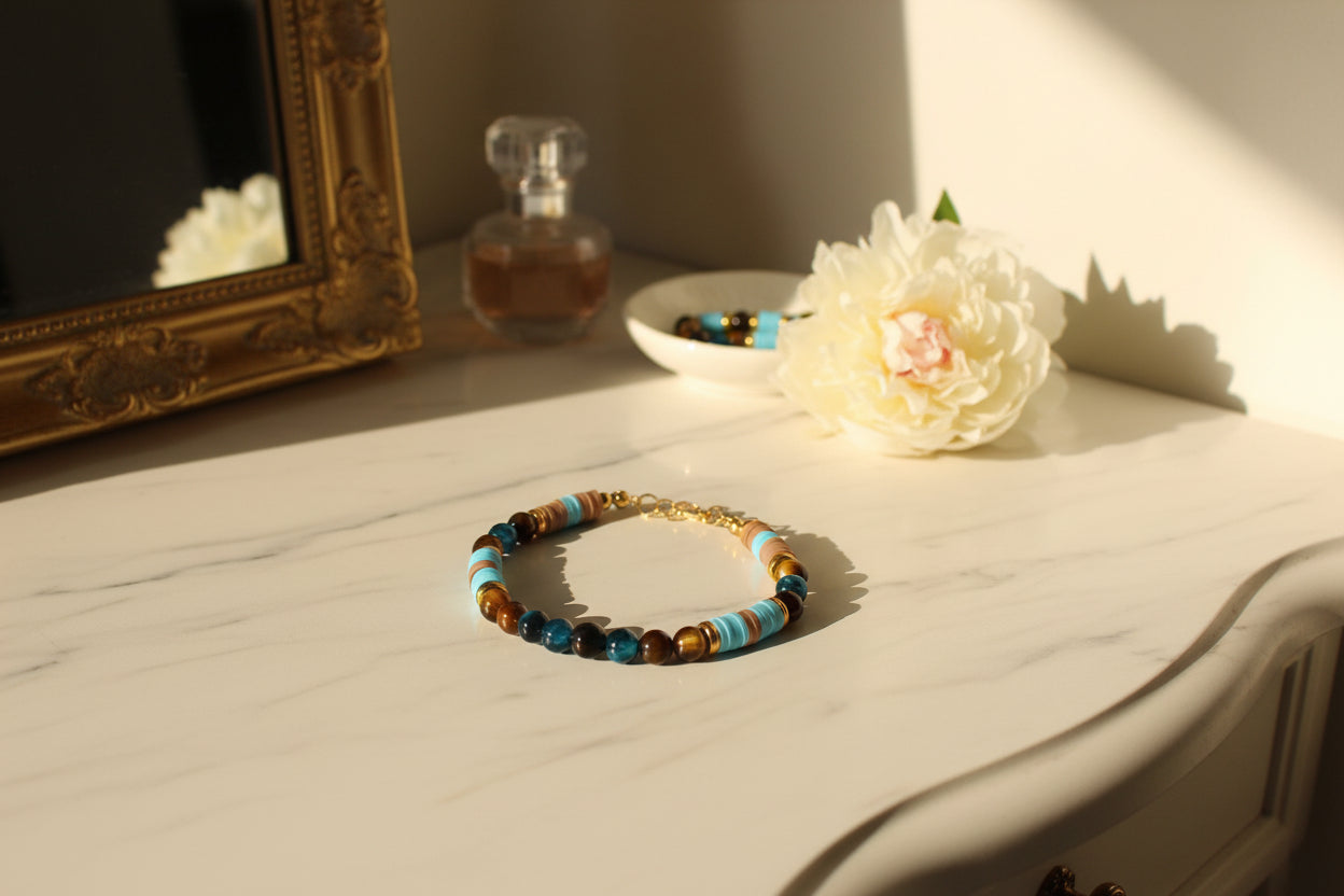Sun kissed Horizon - Lake Blue Tigers Eye & Yellow Tigers Eye Beaded Bracelet
