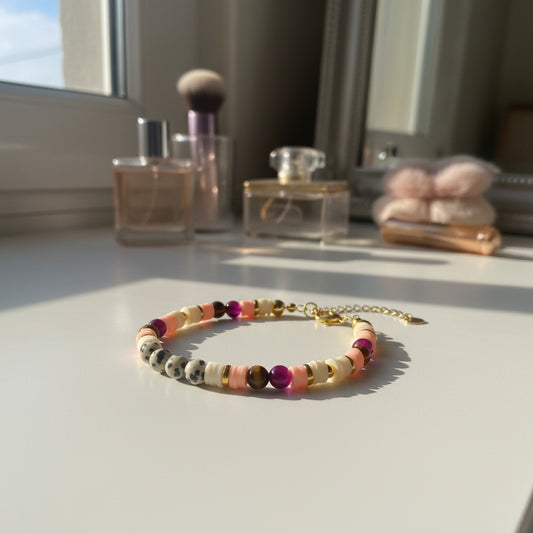 Wild Honey Muse Bracelet - Dalmatian Jasper, Yellow Tigers eye & Pink Tigers Eye