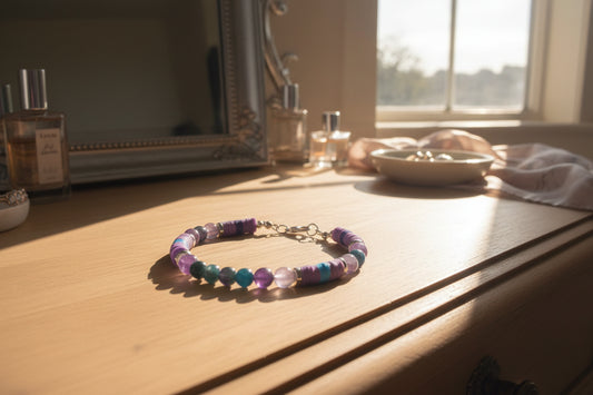 Celestial Current - Lake Blue Tiger eye & Amethyst Beaded Bracelet