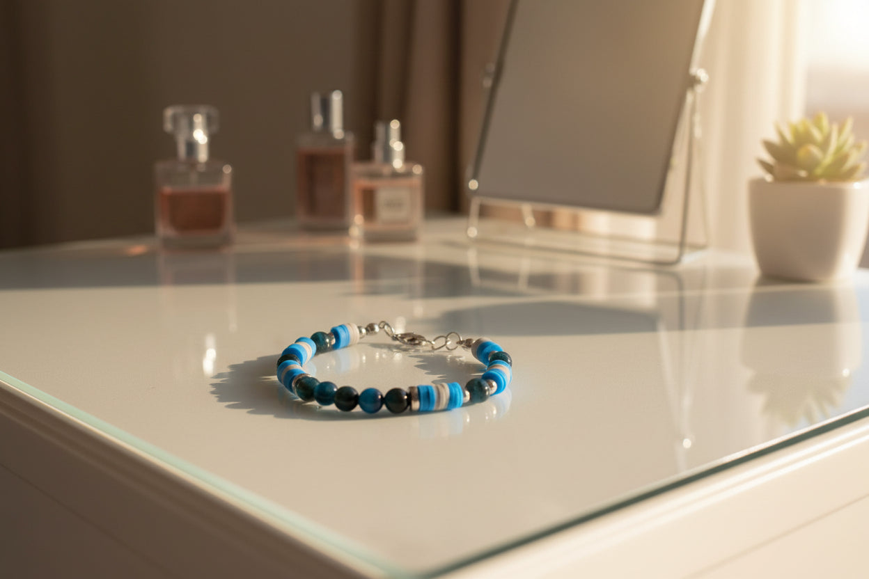 Moonlit Depths - Lake Blue Tigers Eye Beaded Bracelet